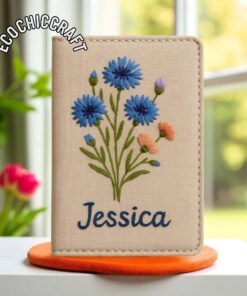 Alternative view of Hand Embroidered Cornflower Passport Cover: Linen Travel Wallet