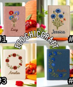 Hand Embroidered Cornflower Passport Cover: Linen Travel Wallet - Image 4