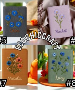 Hand Embroidered Cornflower Passport Cover: Linen Travel Wallet - Image 5