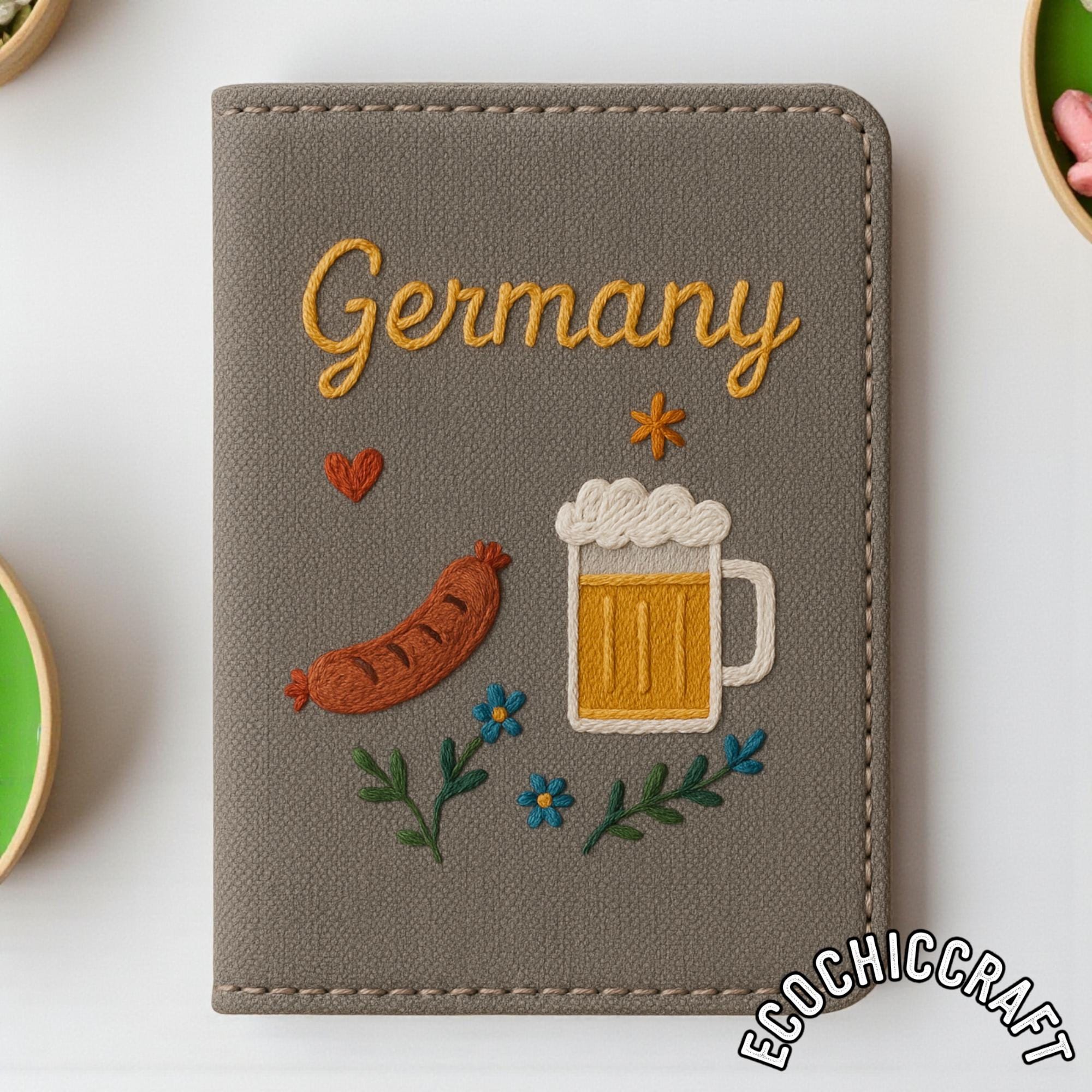 Food Lover Embroidered Passport Cover, Handmade Travel Wallet with World Cuisine Designs, Personalized Gift for Travelers and Foodies - Image 3