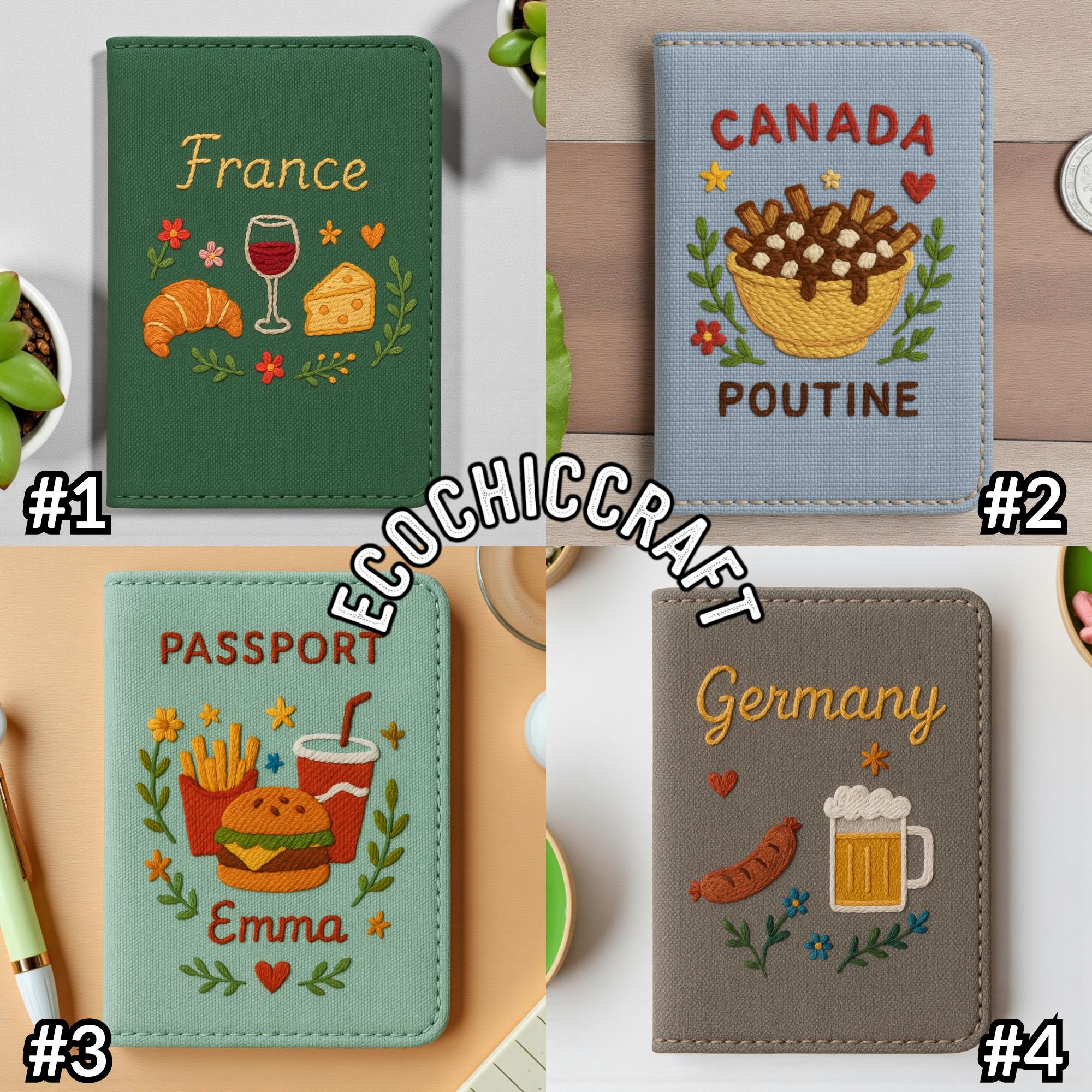 Food Lover Embroidered Passport Cover, Handmade Travel Wallet with World Cuisine Designs, Personalized Gift for Travelers and Foodies - Image 4