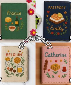 Food Lover Embroidered Passport Cover, Handmade Travel Wallet with World Cuisine Designs, Personalized Gift for Travelers and Foodies - Image 5