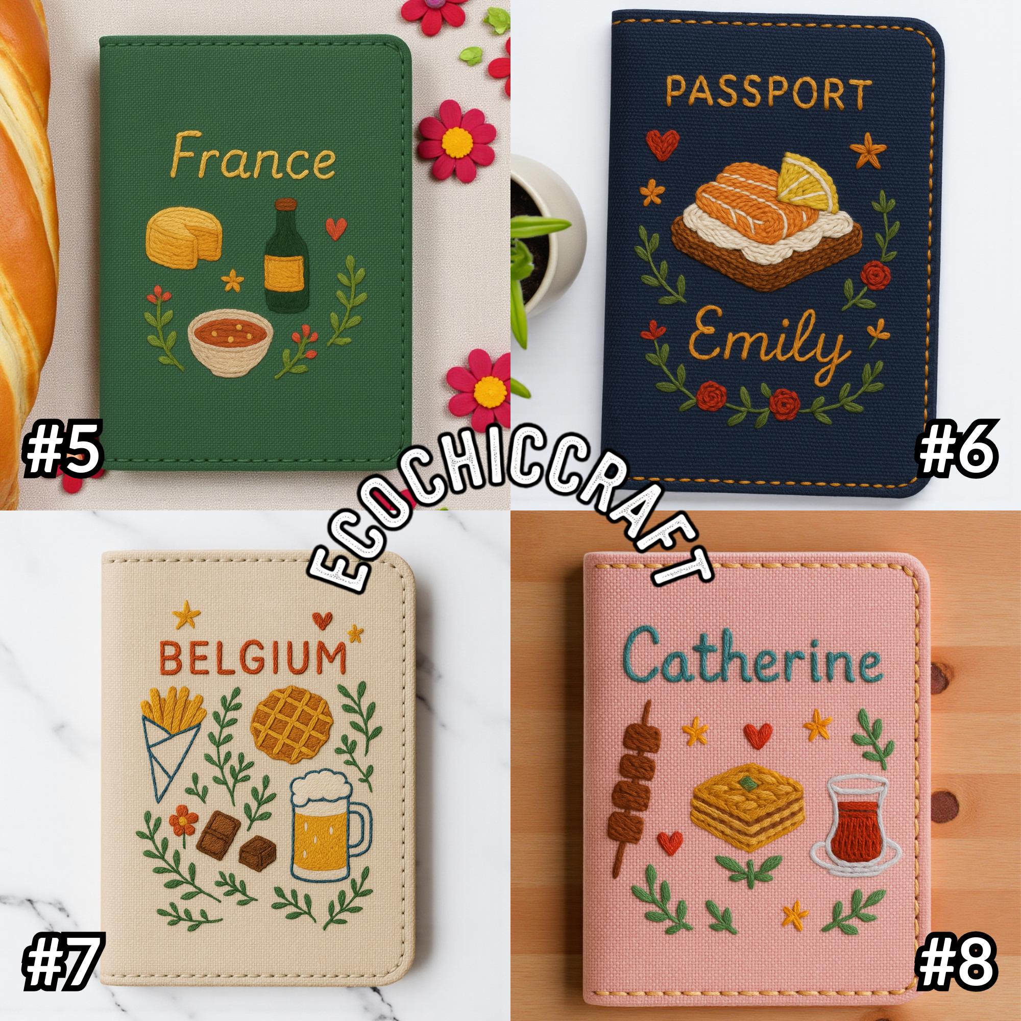 Food Lover Embroidered Passport Cover, Handmade Travel Wallet with World Cuisine Designs, Personalized Gift for Travelers and Foodies - Image 5