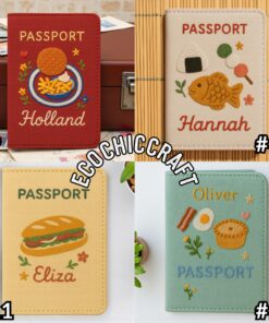 Food Lover Embroidered Passport Cover, Handmade Travel Wallet with World Cuisine Designs, Personalized Gift for Travelers and Foodies - Image 6