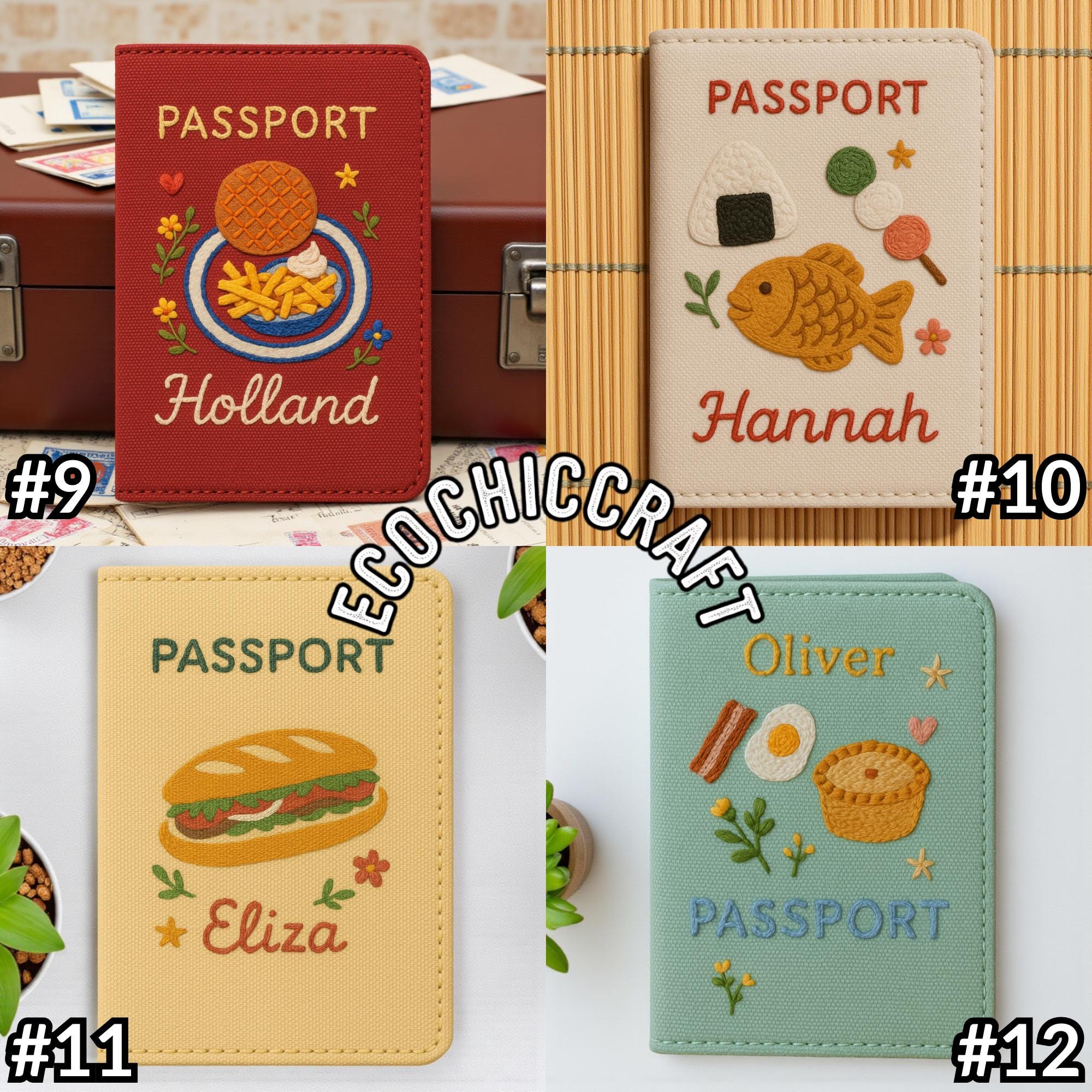 Food Lover Embroidered Passport Cover, Handmade Travel Wallet with World Cuisine Designs, Personalized Gift for Travelers and Foodies - Image 6