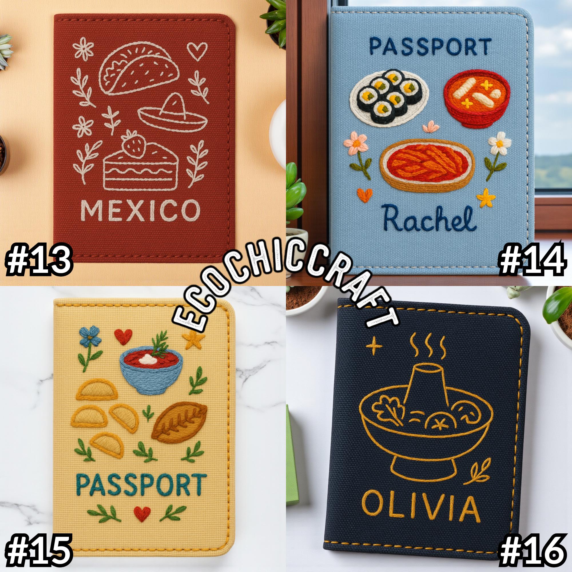 Food Lover Embroidered Passport Cover, Handmade Travel Wallet with World Cuisine Designs, Personalized Gift for Travelers and Foodies - Image 7