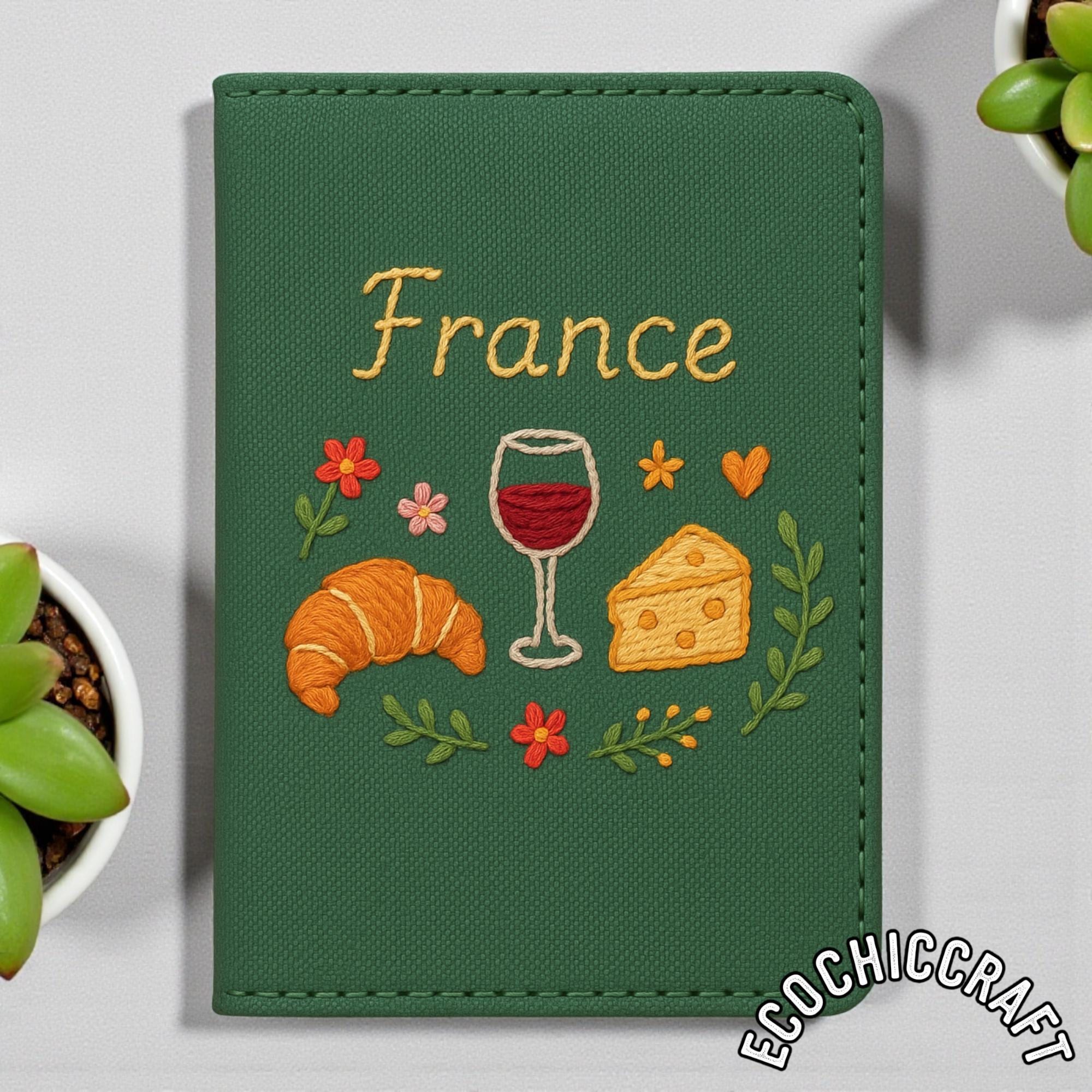 Food Lover Embroidered Passport Cover, Handmade Travel Wallet with World Cuisine Designs, Personalized Gift for Travelers and Foodies