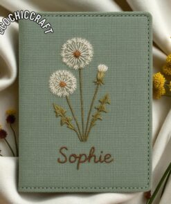 Dandelion Embroidered Passport Cover, Handmade Fabric Passport Holder, Floral Passport Cover, Embroider Travel Wallet, Dandelion Travel Case