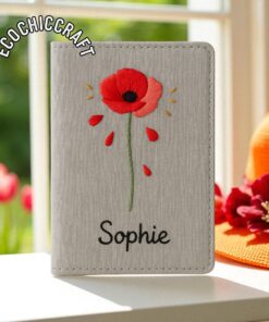 Hand-Embroidered Linen Passport Cover: Red Poppy Floral Travel Wallet - Image 8