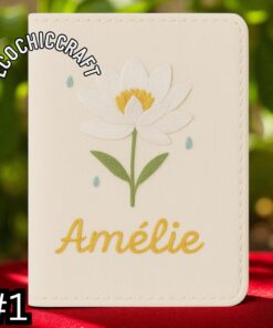 Alternative view of Lotus Embroidered Passport Cover, Embroidered Passport Holder, Floral Passport Case, Lotus Flower Passport Wallet, Handmade Passport Gift