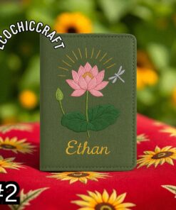 Lotus Embroidered Passport Cover, Embroidered Passport Holder, Floral Passport Case, Lotus Flower Passport Wallet, Handmade Passport Gift - Image 3