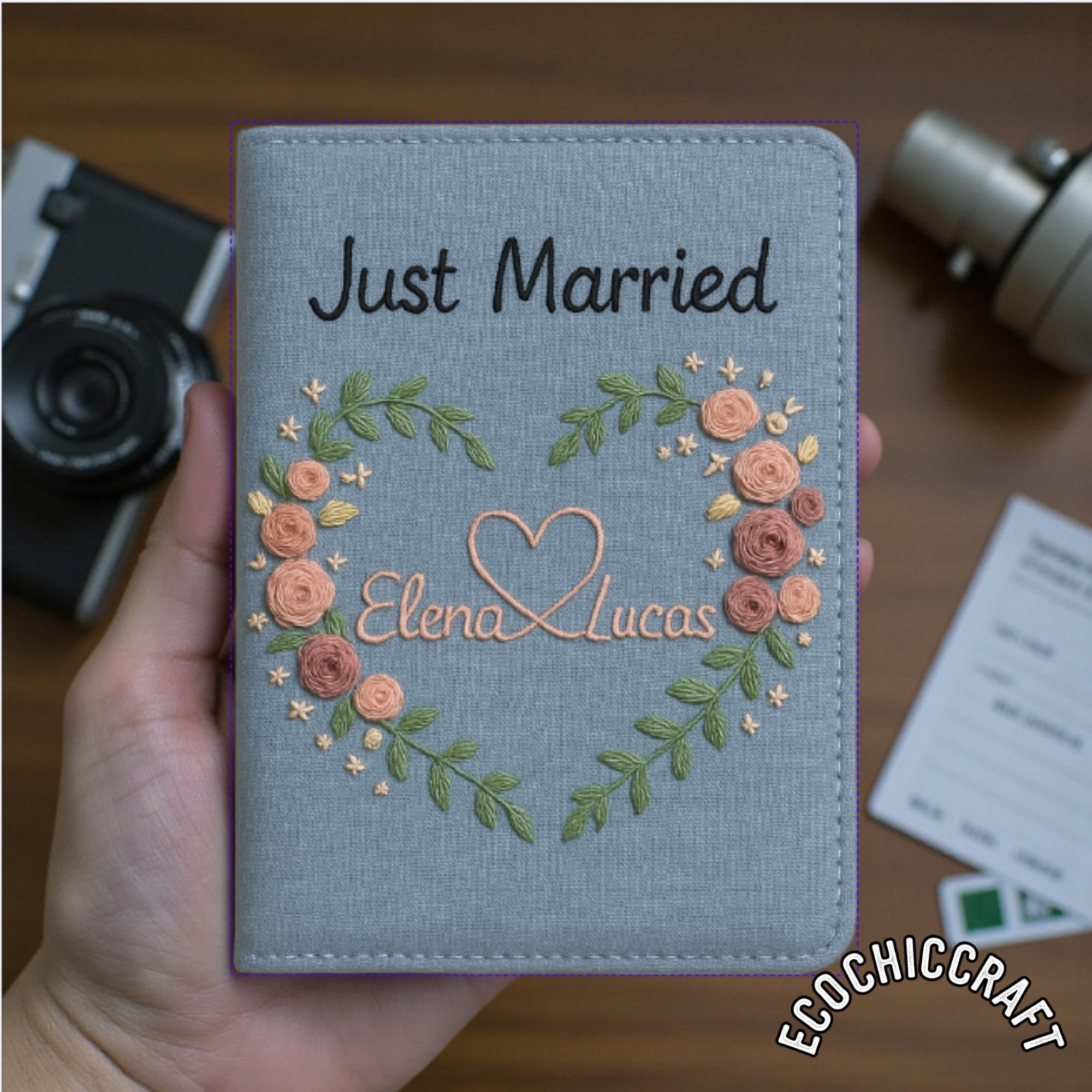 Married Couple Travel Wallet Set, Hand-Embroidered Couple Passport Covers