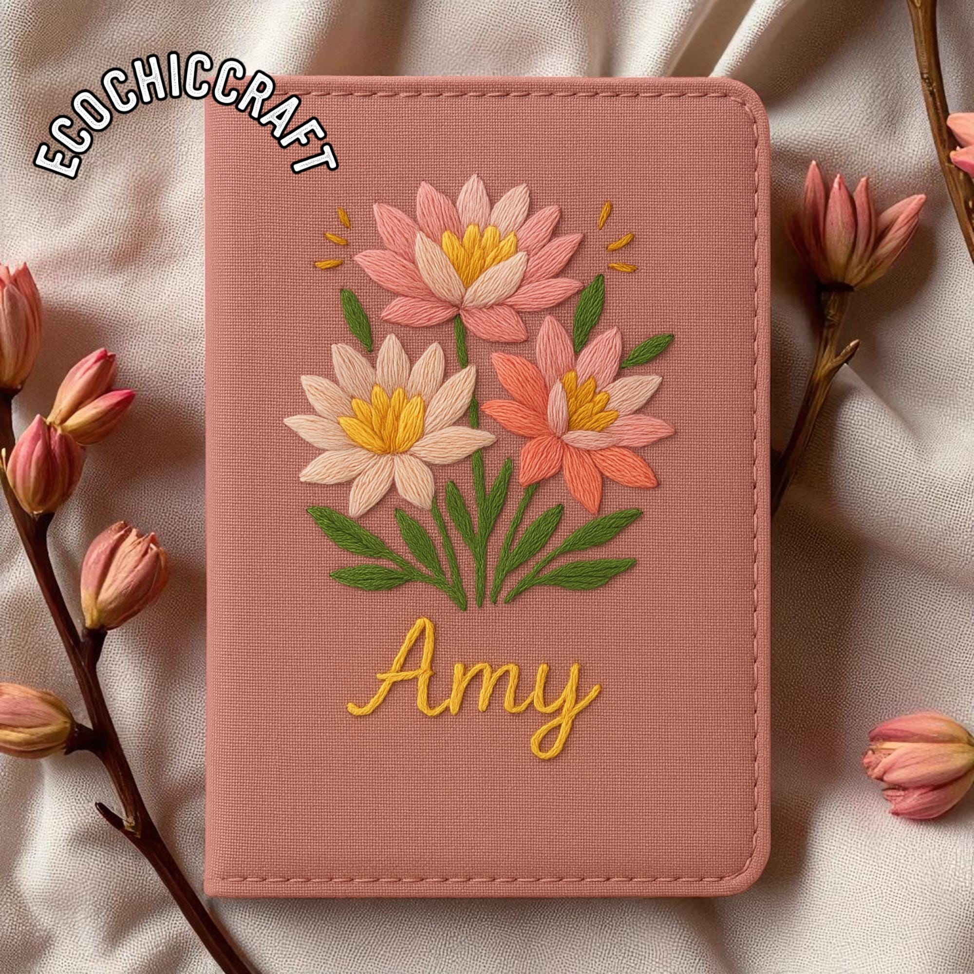 Water Lily Embroidered Passport Cover