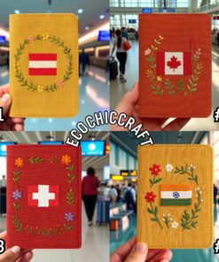Hand Embroidered Passport Cover - Handmade Travel Wallet with Country Flags (USA, UK, France...) | Personalized Gift for Travelers & Expats - Image 4