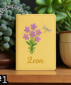 Alternative view of Handmade Violet Flower Embroidered Linen Passport Cover - Personalized
