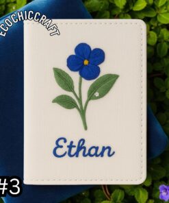 Handmade Violet Flower Embroidered Linen Passport Cover - Personalized - Image 4