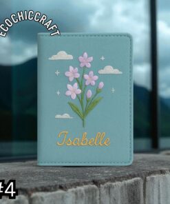 Handmade Violet Flower Embroidered Linen Passport Cover - Personalized - Image 5