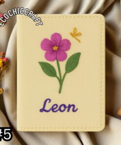 Handmade Violet Flower Embroidered Linen Passport Cover - Personalized - Image 6
