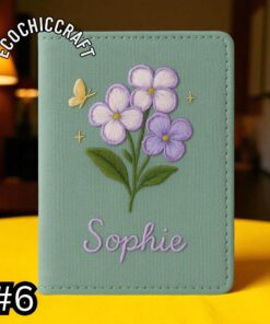 Handmade Violet Flower Embroidered Linen Passport Cover - Personalized - Image 7