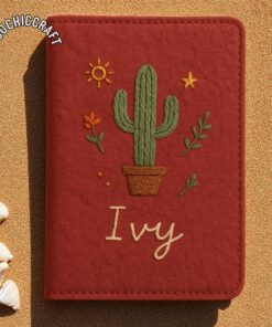 Alternative view of Tree and Leaf Passport Holder, Monstera Olive Maple Leaf Cactus Pine Bonsai Travel Wallet Gift, Hand Embroidered Passport Cover