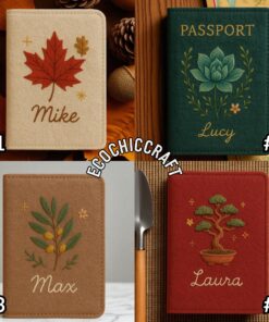Tree and Leaf Passport Holder, Monstera Olive Maple Leaf Cactus Pine Bonsai Travel Wallet Gift, Hand Embroidered Passport Cover - Image 4