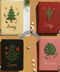 Tree and Leaf Passport Holder, Monstera Olive Maple Leaf Cactus Pine Bonsai Travel Wallet Gift, Hand Embroidered Passport Cover - Image 5
