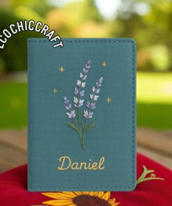 Embroidered Lavender Passport Cover, Floral Passport Holder, Personalized Travel Wallet, Lavender Embroidery Passport Case, Birthday Gift