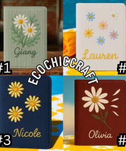 Alternative view of Embroidered Daisy Passport Cover: Handmade Linen Travel Wallet