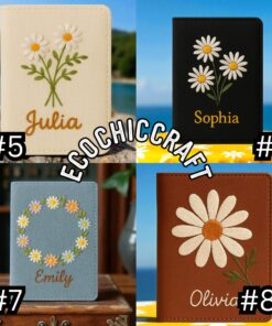 Embroidered Daisy Passport Cover: Handmade Linen Travel Wallet - Image 3
