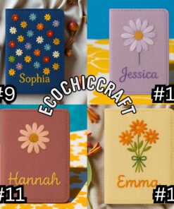 Embroidered Daisy Passport Cover: Handmade Linen Travel Wallet - Image 4