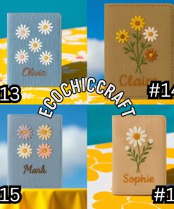 Embroidered Daisy Passport Cover: Handmade Linen Travel Wallet - Image 5