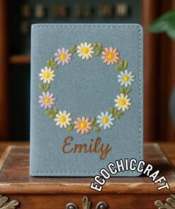 Embroidered Daisy Passport Cover: Handmade Linen Travel Wallet
