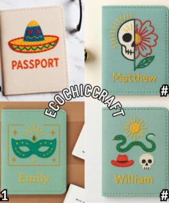 Embroidered Latin American Passport Cover, Aztec Floral Skull, Mexican Folk Art Embroidery Card Holder, Día de los Muertos Travel Wallet - Image 6