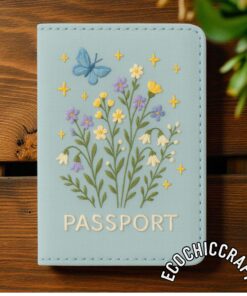 Hand Embroidered Floral Passport Cover, Handmade Flower Travel Wallet, Personalized Embroidery Passport Holder, Botanical Passport Case Gift - Image 2