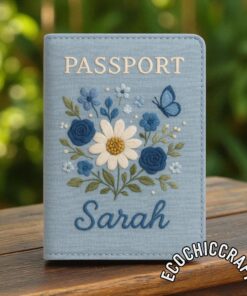 Hand Embroidered Floral Passport Cover, Handmade Flower Travel Wallet, Personalized Embroidery Passport Holder, Botanical Passport Case Gift - Image 3