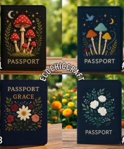 Hand Embroidered Floral Passport Cover, Handmade Flower Travel Wallet, Personalized Embroidery Passport Holder, Botanical Passport Case Gift - Image 4