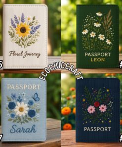 Hand Embroidered Floral Passport Cover, Handmade Flower Travel Wallet, Personalized Embroidery Passport Holder, Botanical Passport Case Gift - Image 5