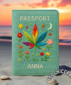 Boho Hippy Embroidered Passport Cover - Handmade Travel Wallet with Peace Signs, Suns, Flowers | Custom Gift for Free-Spirited Travelers