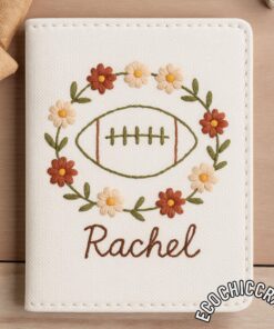 Hand Embroidered Sports Passport Cover Sleeve, Custom Travel Wallet for Athletes, Sports Lovers Personalized Gift, Soccer Tennis Basketball - Image 3