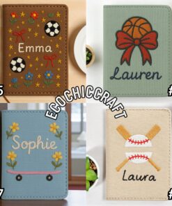Hand Embroidered Sports Passport Cover Sleeve, Custom Travel Wallet for Athletes, Sports Lovers Personalized Gift, Soccer Tennis Basketball - Image 5
