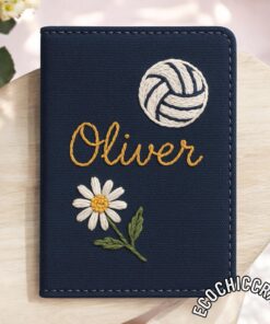 Hand Embroidered Sports Passport Cover Sleeve, Custom Travel Wallet for Athletes, Sports Lovers Personalized Gift, Soccer Tennis Basketball