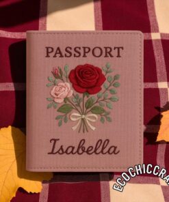 Embroidered Linen Passport Cover: Handmade Floral Travel Wallet