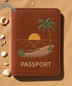 Alternative view of Landscape Passport Holder, Mount Fuji Waterfall Sunset Beach Desert Rice Field Tropical Island Travel Gift, Hand Embroidered Passport Cover