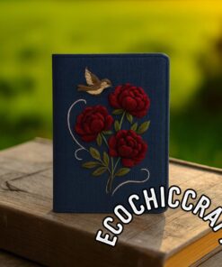 Hand Embroidered Peony Passport Cover: Personalized Linen Travel Wallet - Image 3