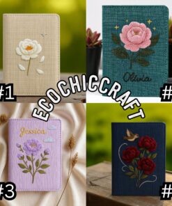 Hand Embroidered Peony Passport Cover: Personalized Linen Travel Wallet - Image 4