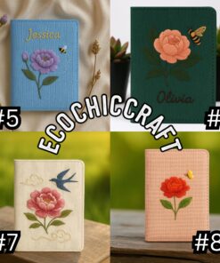 Hand Embroidered Peony Passport Cover: Personalized Linen Travel Wallet - Image 5