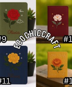 Hand Embroidered Peony Passport Cover: Personalized Linen Travel Wallet - Image 6