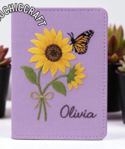 Alternative view of Embroidered Sunflower Linen Passport Cover: Personalized Travel Wallet