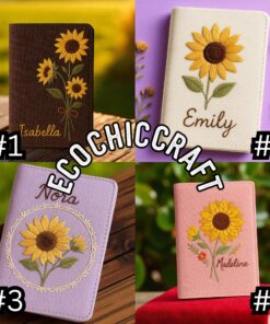 Embroidered Sunflower Linen Passport Cover: Personalized Travel Wallet - Image 4