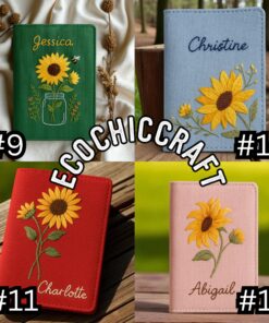 Embroidered Sunflower Linen Passport Cover: Personalized Travel Wallet - Image 6
